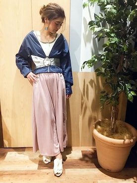 「サッシュベルト」｜「アイテム（ブルゾン）」を使った、chiapiさん（レディース・157cm）の春コーディネート