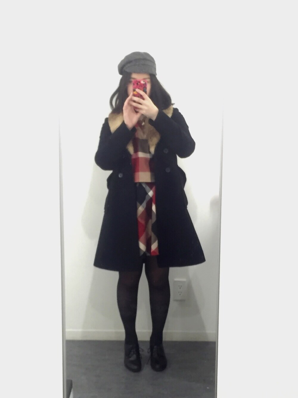 「ブルーレーベルクレストブリッジ、ブリティッシュスタイル、クレストブリッジ、三陽商会」｜「BLUE LABEL CRESTBRIDGEのアイテム（ワンピース、レッド系）」を使った、㌧㌧さん（レディース・162cm）の冬コーディネートの1枚目の写真