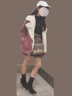 「くすみピンク」｜「アイテム（ブルゾン）」を使った、miさん（レディース・153cm）の冬コーディネート