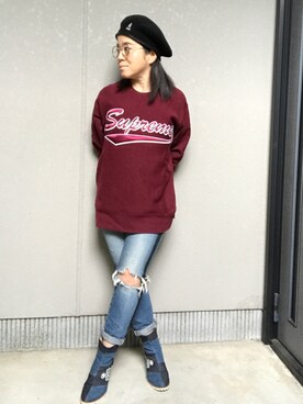 「シュプリーム」｜「アイテム（ハンチング/ベレー帽）」を使った、髪ボサ子さん（レディース・145cm）の秋コーディネート