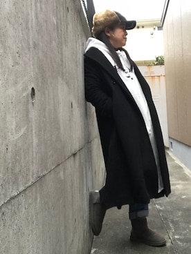 「フープイヤリング」｜「アイテム（ジャケット/アウター）」を使った、髪ボサ子さん（レディース・145cm）の冬コーディネート