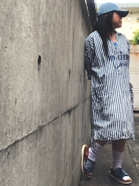 「merry jenny（メリージェニー）のアイテム（キャップ）」を使った、髪ボサ子さん（レディース・145cm）の夏コーディネート