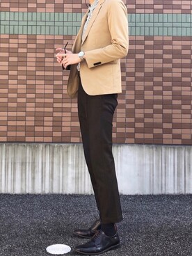 テーラードジャケットを使った ベージュ ブラウン のメンズ人気ファッションコーディネート Wear