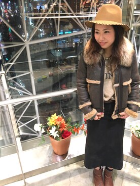 「AVIREX（アヴィレックス）のアイテム（ムートンコート）」を使った、ayanaさん（レディース・158cm）の秋コーディネート