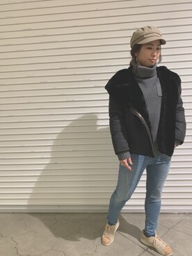 「ムートン」｜「アイテム（ダウンジャケット/コート）」を使った、ayanaさん（レディース・158cm）の秋コーディネート