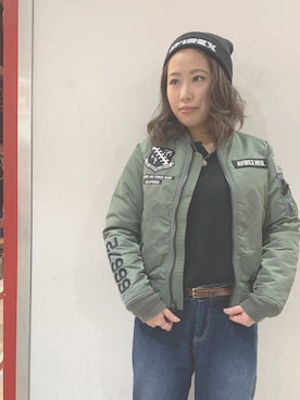 「ワッフル」｜「アイテム（MA-1）」を使った、ayanaさん（レディース・158cm）の秋コーディネート