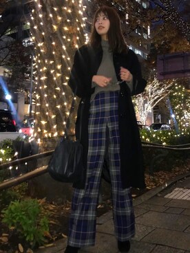 「LOEWE」｜「アイテム（チェスターコート）」を使った、藤野結衣さん（レディース・167cm）の秋コーディネート