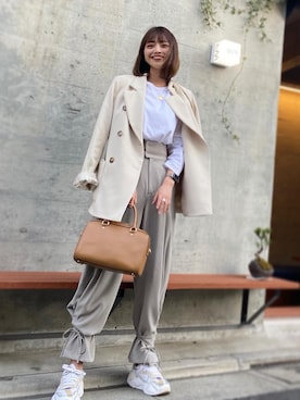 「ミントグリーン」｜「アイテム（ボストンバッグ）」を使った、藤野結衣さん（レディース・167cm）の冬コーディネート