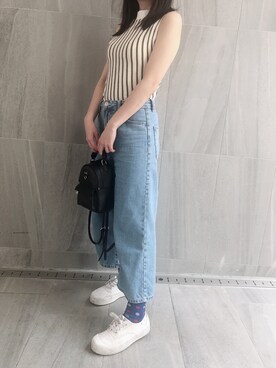 「丹寧」｜「アイテム（デニムパンツ）」を使った、MayGさん（レディース・153cm）の春コーディネート