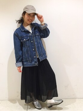 「スエット」｜「アイテム（デニムジャケット）」を使った、ORientalTRaffic  溝口店さん（レディース・155cm）の春コーディネート