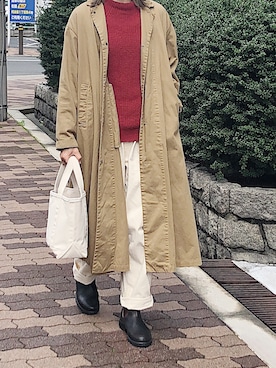 「大人カジュアル」｜「アイテム（ステンカラーコート）」を使った、ryo___kaさん（レディース・167cm）の冬コーディネート