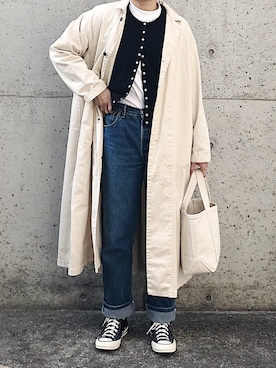 「アイテム（ステンカラーコート、ホワイト系）」を使った、ryo___kaさん（レディース・167cm）の冬コーディネート