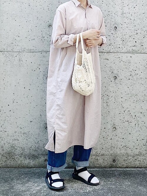 COMOLIのシャツワンピース（ピンク系）を使った人気ファッション ...