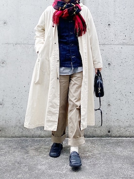 「白コート」｜「アイテム（ステンカラーコート）」を使った、ryo___kaさん（レディース・167cm）の冬コーディネート