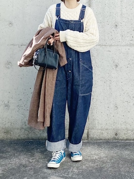 「白ニット」｜「アイテム（サロペット/オーバーオール）」を使った、ryo___kaさん（レディース・167cm）の冬コーディネート