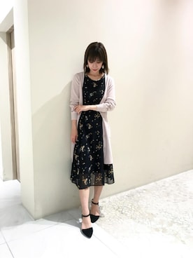 「小花柄ワンピース」｜「アイテム（ニット/セーター）」を使った、BE RADIANCE_OFFICIALさん（レディース・158cm）の冬コーディネート