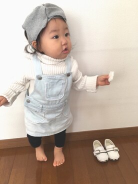 「リボンヘアバンド」｜「アイテム（トップス）」を使った、emamonさん（キッズ・70cm）の冬コーディネート