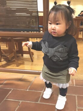 「1歳3ヶ月」｜「アイテム（スウェット）」を使った、emamonさん（キッズ・70cm）の冬コーディネート