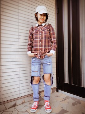 「娘」｜「アイテム（帽子）」を使った、ʚ◡̈⃝ɞ MEGUmiさん（レディース・170cm）の春コーディネート