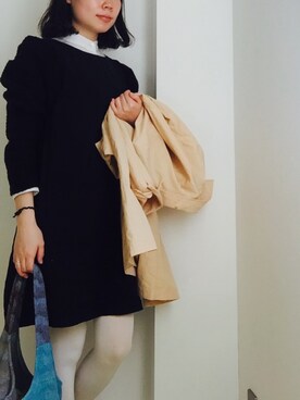 「usedのアイテム（Bal collar coat、ベージュ系）」を使った、やよひさん（レディース・154cm）の春コーディネート