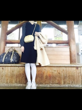 「conges payes ADIEU TRISTESSE（コンジェ ペイエ アデュートリステス）のアイテム（Boston bag、ブラウン系）」を使った、やよひさん（レディース・154cm）の春コーディネート