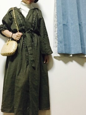 「ikka（イッカ）のアイテム（One piece dress、グリーン系）」を使った、やよひさん（レディース・154cm）の春コーディネート