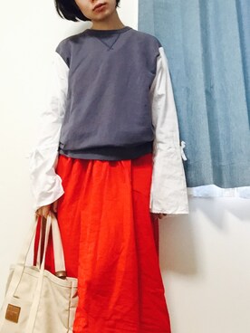 「usedのアイテム（One piece dress、レッド系）」を使った、やよひさん（レディース・154cm）の春コーディネート