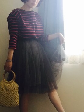「もらいもののアイテム（Handbag、イエロー系）」を使った、やよひさん（レディース・154cm）の春コーディネート