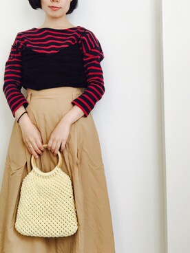 「もらいもののアイテム（Handbag、イエロー系）」を使った、やよひさん（レディース・154cm）の夏コーディネート