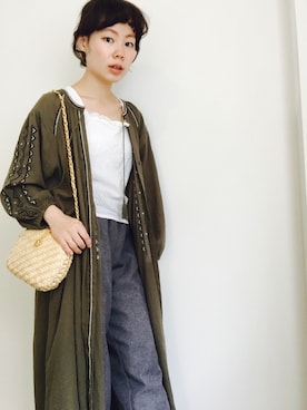 「usedのアイテム（Straw bag、ベージュ系）」を使った、やよひさん（レディース・154cm）の夏コーディネート