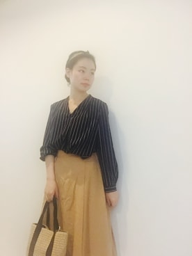 「URBAN RESEARCH（アーバンリサーチ）のアイテム（Straw bag、ベージュ系）」を使った、やよひさん（レディース・154cm）の夏コーディネート