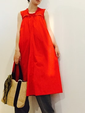 「usedのアイテム（One piece dress、レッド系）」を使った、やよひさん（レディース・154cm）の夏コーディネート