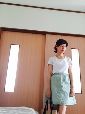 「hitomiのアイテム（Skirt、グリーン系）」を使った、やよひさん（レディース・154cm）の夏コーディネート