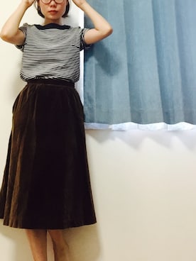 「usedのアイテム（Skirt、ブラウン系）」を使った、やよひさん（レディース・154cm）の夏コーディネート
