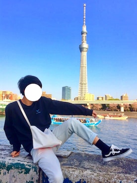 「花見コーデ」｜「アイテム（スウェット）」を使った、おまつさん（メンズ・172cm）の春コーディネート