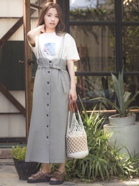 「mysty woman（ミスティウーマン）のアソートフォトプリントTシャツ 911959（Tシャツ/カットソー、ホワイト系）」を使った、mystywoman_officialさん（レディース・166cm）の春コーディネート