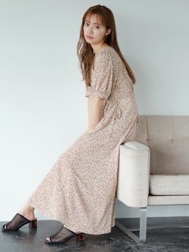 「mysty woman（ミスティウーマン）のフラワー5分袖マキシワンピース 911438（ワンピース、ブラウン系）」を使った、mystywoman_officialさん（レディース・166cm）の夏コーディネート