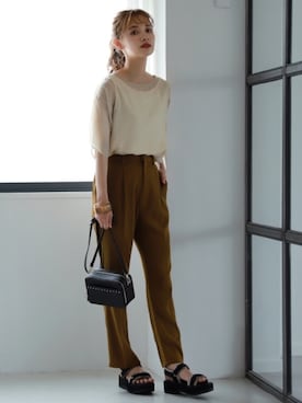 「mysty woman（ミスティウーマン）のシアツインＴシャツ 913150（Tシャツ/カットソー、ホワイト系）」を使った、mystywoman_officialさん（レディース・166cm）の夏コーディネート