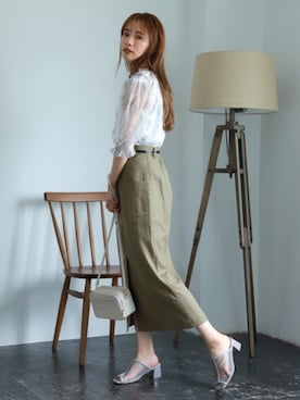 「mysty woman（ミスティウーマン）のレースチュールプルオーバー 912772（Tシャツ/カットソー、ホワイト系）」を使った、mystywoman_officialさん（レディース・166cm）の夏コーディネート