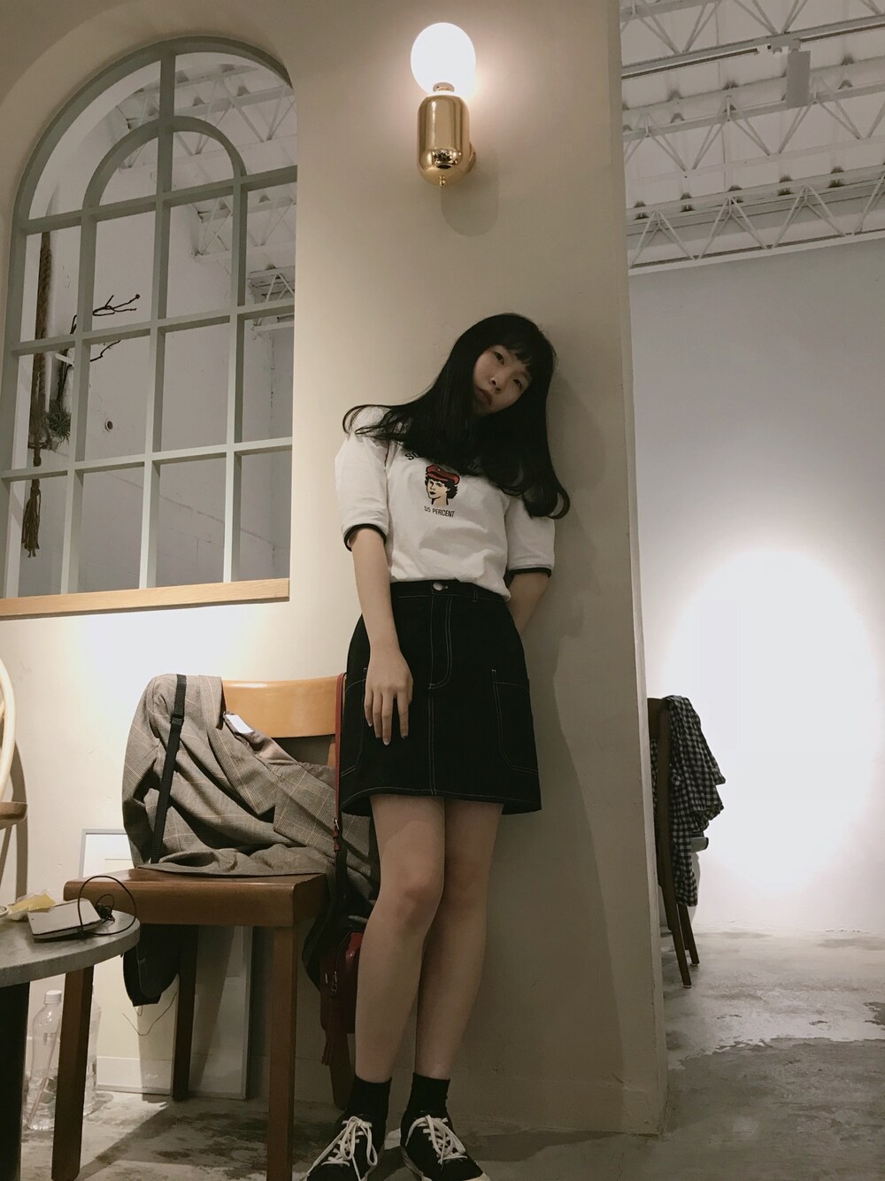 「休日スタイル、#springstyle」｜「LOWRYS FARMのアイテム（デニムスカート、ブルー系）」を使った、Betty さん（レディース・158cm）の春コーディネートの1枚目の写真