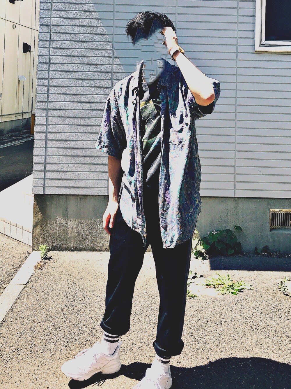 「柄シャツ、ootd、おしゃれさんと繋がりたい、半袖シャツ、タックイン、古着、pinkfloyd、Adam et Rope'、dunlop」｜「usedのアイテム（シャツ/ブラウス、その他）」を使った、kさん（メンズ・172cm）の夏コーディネートの1枚目の写真