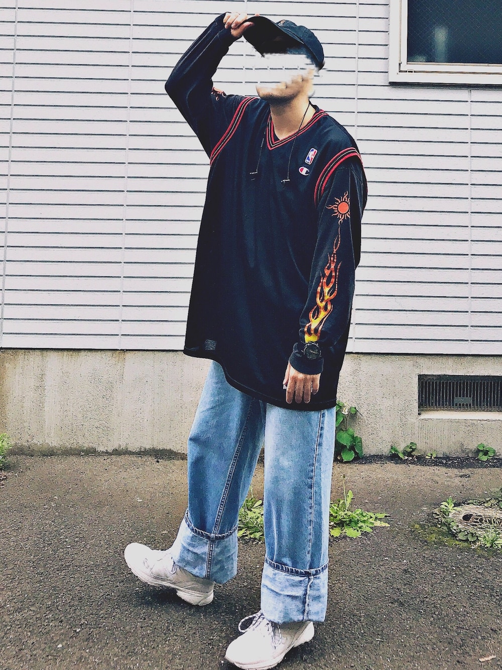 「デニムパンツ、ootd、おしゃれさんと繋がりたい、古着、Levi's、silver tab、FIRE LOGO、dunlop、Polo Ralph Lauren、polobear」｜「Championのアイテム（タンクトップ、ブラック系）」を使った、kさん（メンズ・172cm）の夏コーディネートの1枚目の写真