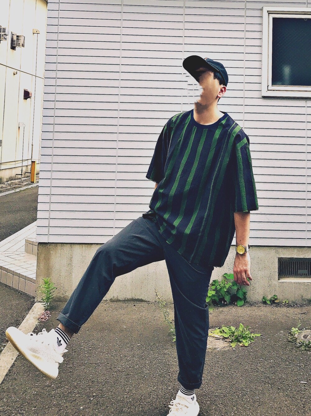 「ootd、おしゃれさんと繋がりたい、Adam et Rope'、YeezyBoost350、yeezyboost、yeezy、adidas originals、Polo Ralph Lauren、polobear」｜「ADAM ET ROPE'のアイテム（トップス、グリーン系）」を使った、kさん（メンズ・172cm）の夏コーディネートの1枚目の写真