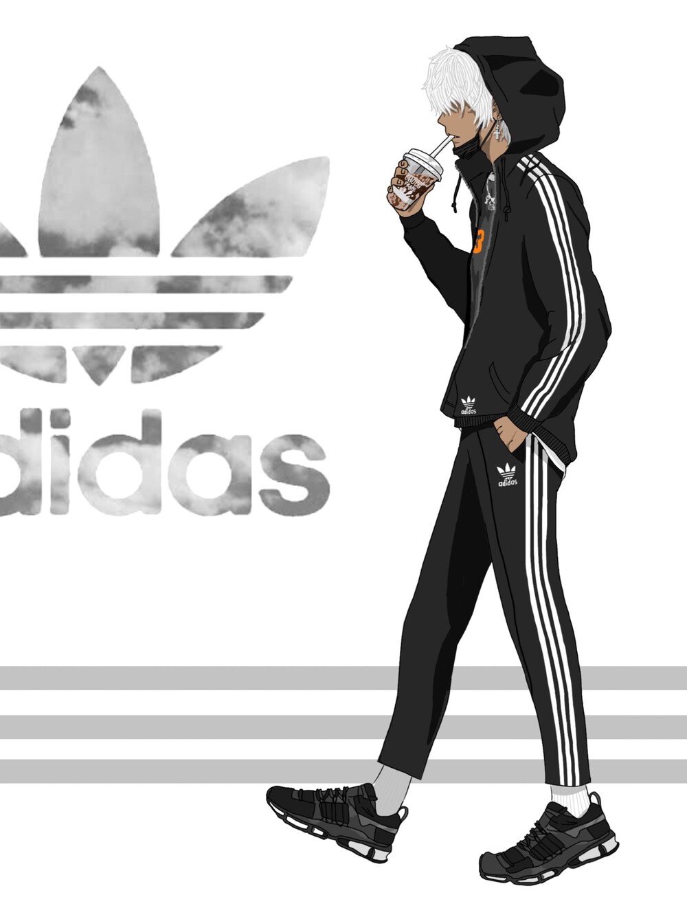 tsubakiさんの「Adidas - Curated ジップアップパーカー - men - コットン/リサイクル·ポリエステル - M（adidas）」を使ったコーディネート