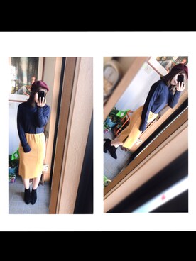 「いいね返し」｜「アイテム（ハンチング/ベレー帽）」を使った、かーみんさん（レディース・163cm）の冬コーディネート