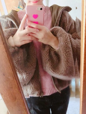 「apres jour（アプレジュール）のもこもこフードボアブルゾン【ZOZOTOWN限定アイテム】（ブルゾン、ブラウン系）」を使った、ゆちょさん（レディース・165cm）の秋コーディネート
