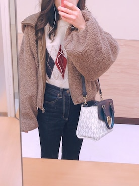 「apres jour（アプレジュール）のもこもこフードボアブルゾン【ZOZOTOWN限定アイテム】（ブルゾン、ブラウン系）」を使った、ゆちょさん（レディース・165cm）の冬コーディネート