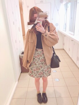 「UNIQLO（ユニクロ）のリブハイネックT（長袖）（Tシャツ/カットソー、ブラック系）」を使った、ゆちょさん（レディース・165cm）の春コーディネート