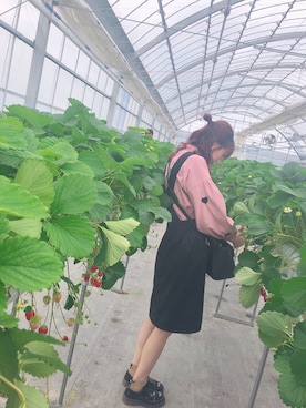 「SHOPLISTのアイテム（シャツ/ブラウス、ピンク系）」を使った、ゆちょさん（レディース・165cm）の春コーディネート