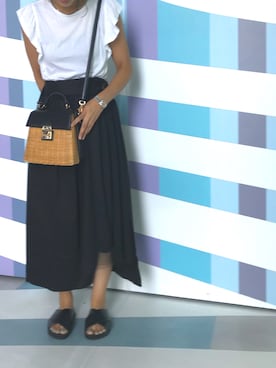 「Ameri（アメリ）のアイテム（かごバッグ）」を使った、white さん（レディース・153cm）の夏コーディネート